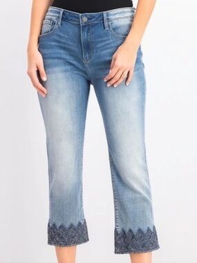Driftwood Candace Embroidered Hem Jeans | Crop Straight Leg | Boho Boutique | 28